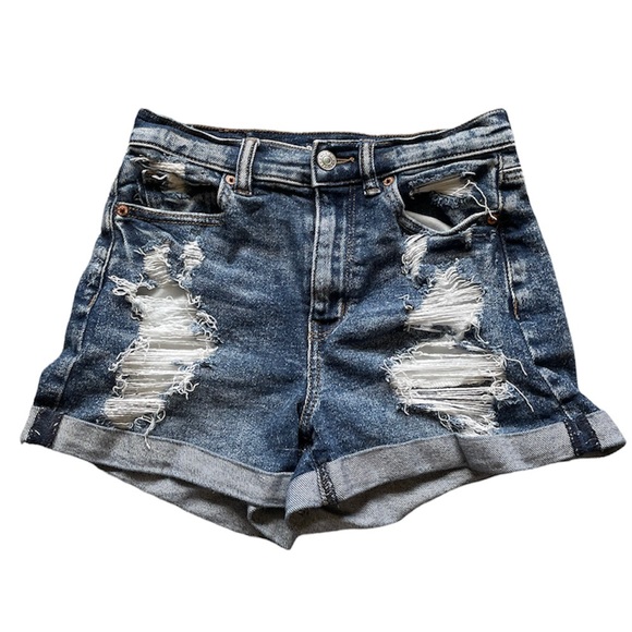 American Eagle Stretch Denim Shorts Darken Destroy 0 - Picture 2 of 6